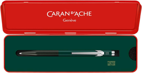 Caran d'Ache 849 ballpoint, Wonder Forest green, gift box open